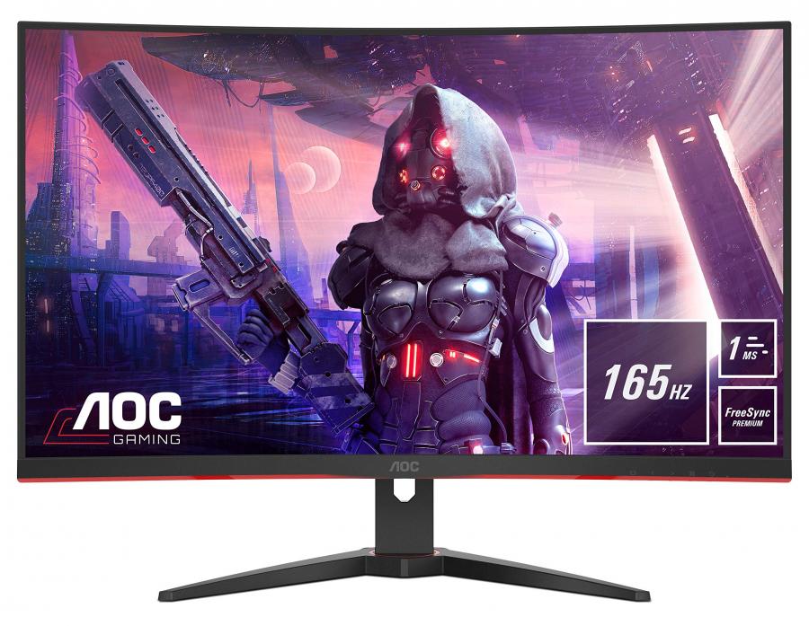 AOC Gaming CQ32G2SE - Monitor curvo da 80 cm (31,5 pollici), HDMI, DisplayPort, tempo di risposta 1 ms, 2560 x 1440 Pixel, 165 Hertz, Free-Sync Premium), colore: Nero/Rosso