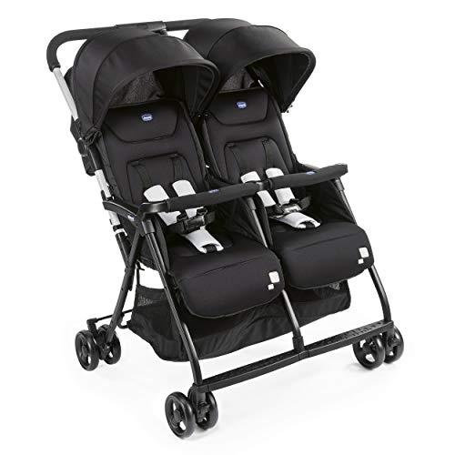 Chicco OHlalà Twin Passeggino Gemellare Doppio da 0 Mesi a 15 kg, Passeggino Leggero Reclinabile e Pieghevole, Chiusura Compatta, Poggiagambe Regolabili, Parapioggia e Capottina Estendibile, Nero