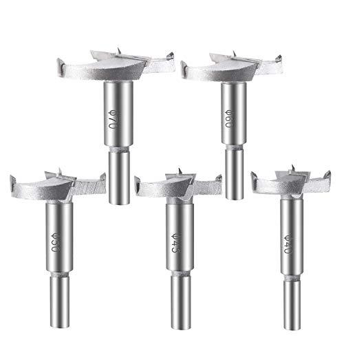Forstner - (40/45/50/60/70 mm) Set di 5 punte per trapano e sega a tazza in acciaio al tungsteno, per legno, plastica e compensato
