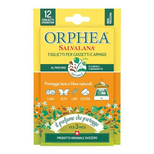 Orphea Salvalana, Foglietti per Cassetti e Armadi, per Lana e Vestiti Tutta la Stagione, Profumo Chiodi di Garofano, 12 Foglietti Emanatori