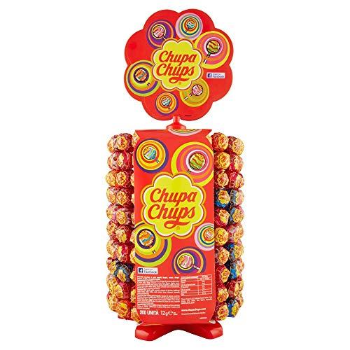 Chupa Chups Ruota Lecca Lecca, Lollipop Frutti Assortiti Gusto Fragola, Ciliegia, Arancia, Lampone, Vaniglia, Cola e Panna Fragola, 200 Lollipops Monopezzi