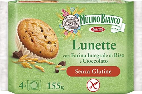 Mulino Bianco Lunette Tortina Senza Glutine con Farina Integrale di Riso e Gocce di Cioccolato, Merenda Senza Glutine e Senza Olio di Palma, Confezione con 4 Monoporzioni