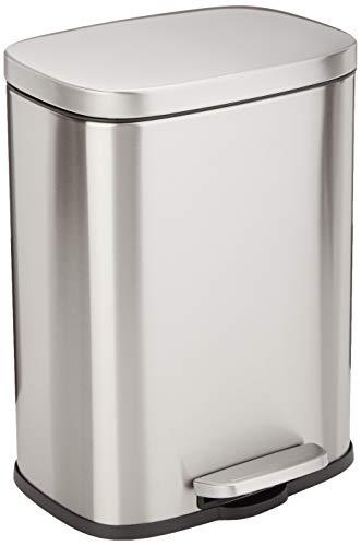 Amazon Basics - Pattumiera rettangolare con chiusura silenziosa, 12 L, satinato, nichel