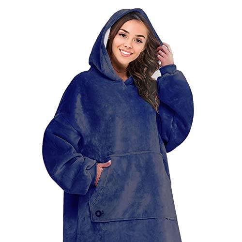 Coperta con cappuccio, plaid con maniche, Coperta indossabile in pile,  Felpa oversize donna, Blanket hoodie - Confortevole e morbido - Perfetto  per le notti invernali sul divano (blu)