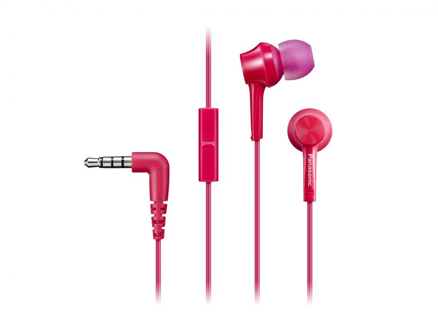 Panasonic RP-TCM115 Auricolari In-Ear Ergonomici, Driver da 9 mm, Bassi Potenti, Microfono in Linea, Compatibili con Smartphone, Cavo da 1.2 mt, Set di Auricolari Incluso, Rosa