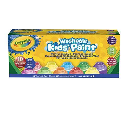 Crayola-10 Tempere Lavabili Effetti Speciali: Neon, Glitter, Metal, 59mL cad, Multicolore, 59 ml (Confezione da 1), 54-2395