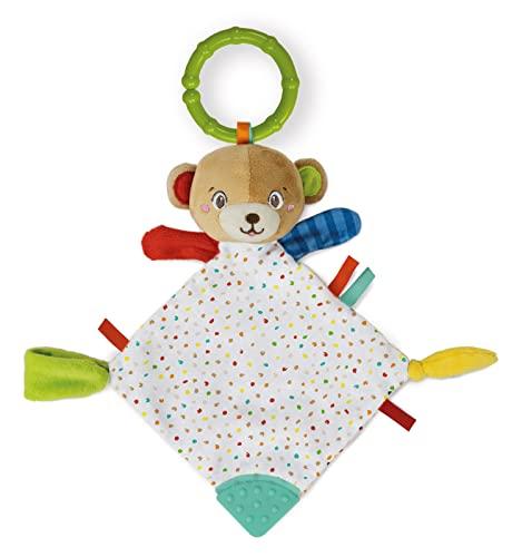 Clementoni- Lovely Bear Comforter Morbido Peluche, Gioco Neonato 0+, sonaglino Passeggino dou, rafforza Le capacità motorie e sensoriali, 100% Lavabile in Lavatrice, Multicolore, Medio, 17654