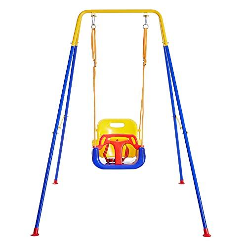 FUNLIO 3-in-1 Altalena per Bambini & 4 Sacchi di Sabbia, Resistente per Cortile, Altalena per Bambini Indoor/Outdoor, Supporto in Metallo Pieghevole e Istruzioni Chiare, Facile da Montare e Conservare