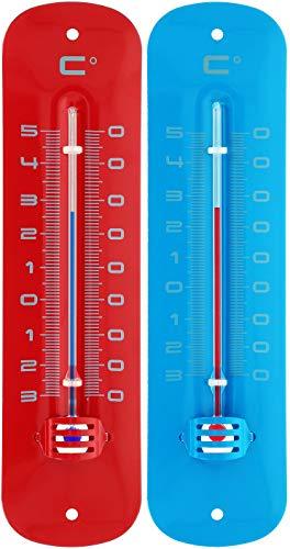 com-four® 2x Termometro analogico - Termometro in metallo per interno ed  esterno - Termometro di design in diversi colori [la selezione varia] (2