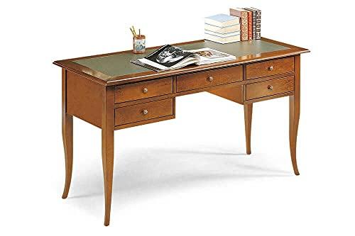 Milani Home s.r.l.s. Scrittoio Piano in Pelle Tinta Noce 150x75x81 per Interno Sala da Pranzo Salotto Cucina Ufficio Massello Arte Povera