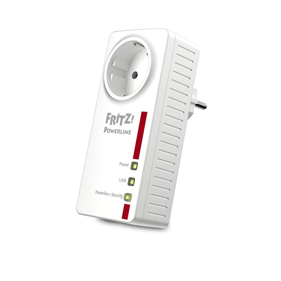 AVM Fritz!Powerline 1220E Single International, Adattatore/Estensore di rete attraverlo la linea elettrica, 1200 Mbit/s, 2 porte LAN Gigabit, interfaccia in italiano