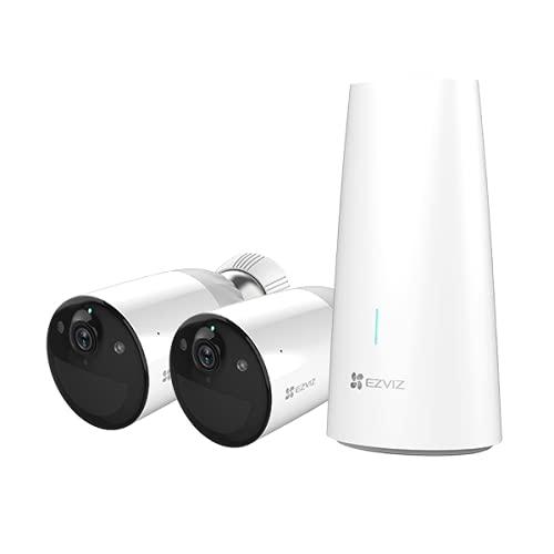 EZVIZ BC1 Telecamere Senza Fili da Esterno 1080p Telecamera Wi-Fi Esterno a Batteria, Batteria Durata 365 Giorni, Visione Notturna a Colori, Audio Bidirezionale, Kit da 2 Telecamere con 1 Base, Alexa