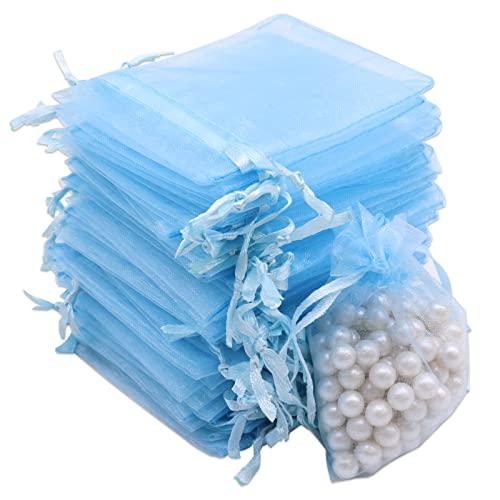 Gioielli Sacchetto Sacchetti Bustina Organza per Nozze Regalo Caramella Partito Gioielli Leeyunbee 100PCS 7x9cm Azzurro Sacchetti Regalo Organza Borse Organza con Coulisse 