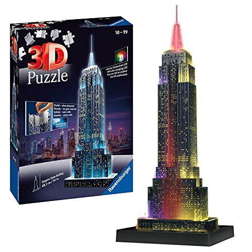 Ravensburger 12566 1 Puzzle 3D, Empire State Building, Edizione Speciale Notte con LED, 216 Pezzi, Età Consigliata 10+, Puzzle Ravensburger - Stampa di Alta Qualità