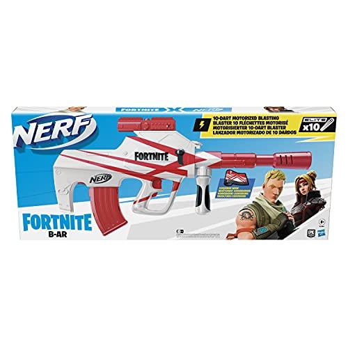 Nerf Fortnite - B-AR, blaster motorizzato con caricatore da 10 dardi e involucro Converge di Fortnite, include 10 dardi originali Nerf Elite