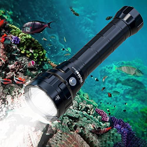 Wurkkos Torcia Subacquea da 13.000 Lumen per Immersione, 4 * CREE XHP50.2(3V) LED Torcia Subacquea, Torcia Impermeabile Super Bright Scuba Dive Light IPX-8 Con 2 Batterie 26650 e Caricabatterie
