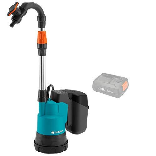 GARDENA Pompa per cisterna a batteria 2000/2 18V P4A senza batteria: pompa sommersa a batteria con filtro integrato, protezione da funzionamento a secco, portata 2000 l/h (14602-55)