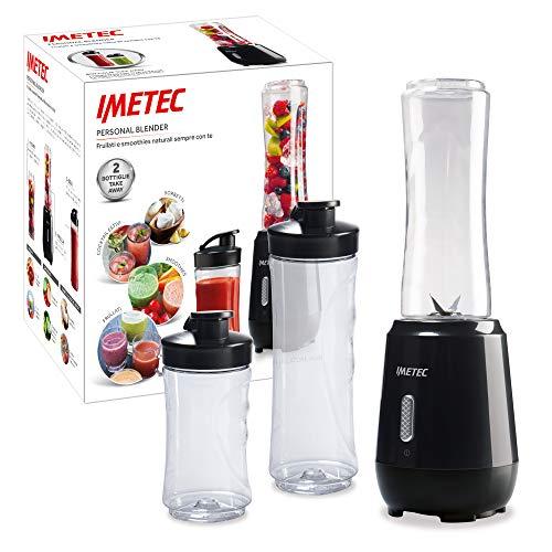 Imetec Personal e Sport Blender PB 100 Mini Frullatore con 2 Bottiglie Take-Away in Tritan e 4 Lame in Acciaio Inox, 22,000 giri/min
