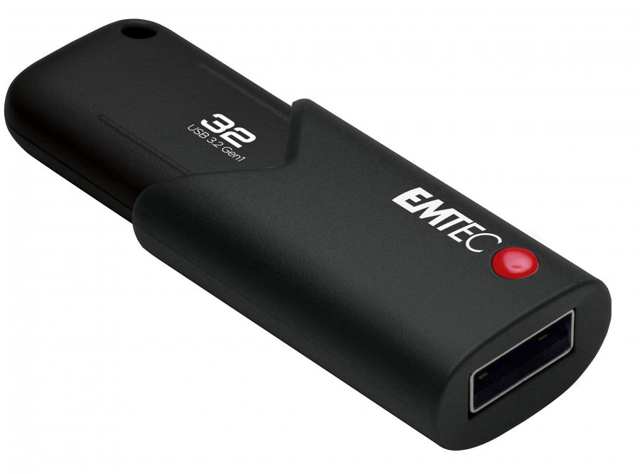 EMTEC - Chiavetta USB 3.0 (3.2) Click Secure B120, Flash Drive da 32 GB, archiviazione esterna, lettura 100 Mb/S, scrittura 20 Mb/S, con software Encryption AES260, colore nero