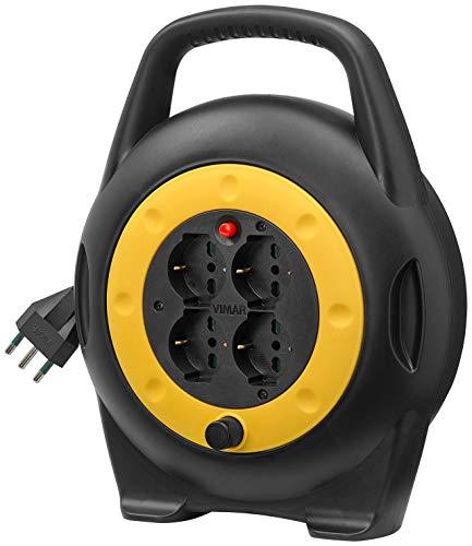 Vimar 0P32714 Avvolgicavo 10 Metri, Con 4 Prese Universali A Standard Italiano Sicury, Nero Giallo