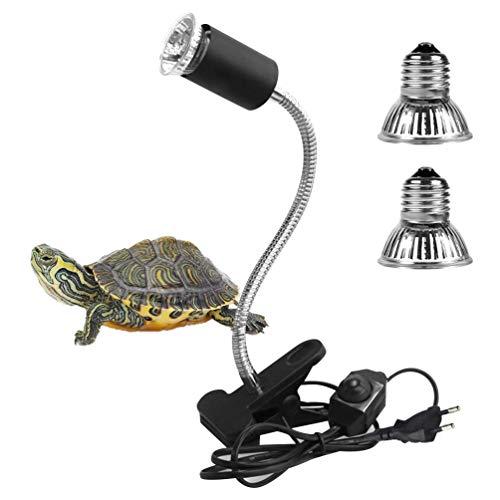 LEDGLE Lampada Tartarughe Acqua, UVA UVB Lampada Riscaldante, Lampada Alogena Calore Retroilluminazione per Rettile, Anfibi, Tartaruga, Lucertola, Serpente, Camaleonti（25W+50W）
