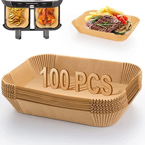 USMEI 100 Pezzi Carta Forno per Friggitrice ad aria Rettangolare 22x14cm,  Accessori Friggitrice ad Aria per Ninja Foodi Max Friggitrice ad Aria a  Doppia Zona, Inserti in Carta Pergamena Teglie