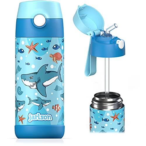 Jarlson® Borraccia Bambini Acciaio Inox, Bottiglia Termica, Senza BPA, Bottiglia  Acqua con Cannuccia, Termos 350 ml (Squalo, 350)