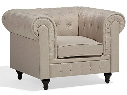 Beliani Poltrona Vintage in Tessuto Beige Chesterfield Chesterfield