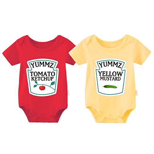 Culbutomind Tutina per neonati con scritta “Yummz Pomodoro Ketchup”, mostarda, rosso, giallo, completo bimbi e bimbe, vestiti, per gemelli Rosso 1 1 mese