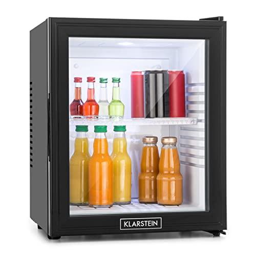 KLARSTEIN MKS - Mini Frigo, Frigorifero Piccolo, Mini Frigo da Camera,  Silenzioso, 1 Ripiano, Porta a Vetro, 3 Livelli di Temperatura, Classe F,  Volume 30 Litri, Nero