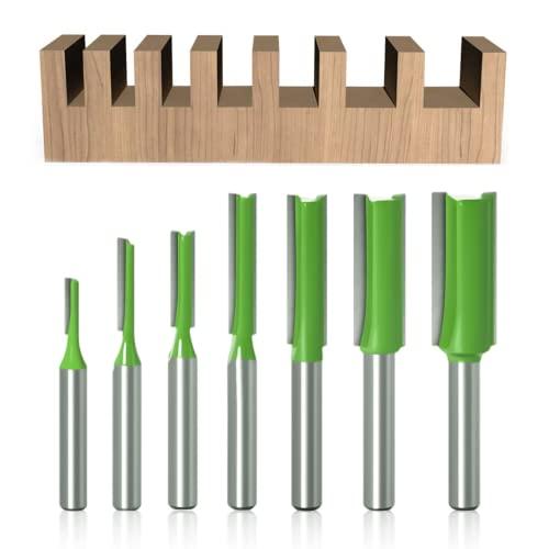 kajkey® Flauto Punta Dritta Fresa, 7 Pezzi 6mm gambo fresa set, Set di frese dritte, per Legno Fresa nel Carburo di Tungsteno Strumento di Lavorazione Del Legno, Per Lavori Fai Da Te Del Legno