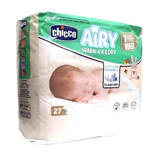 Chicco Airy Ultra Fit&Dry New Born Taglia 1 Pannolini per Bimbi 2-5 kg, 27 Pezzi