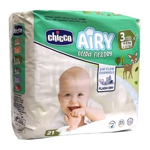Chicco Airy Ultra Fit&Dry Midi Taglia 3 Pannolini per Bimbi 4-9 kg, 21 Pezzi