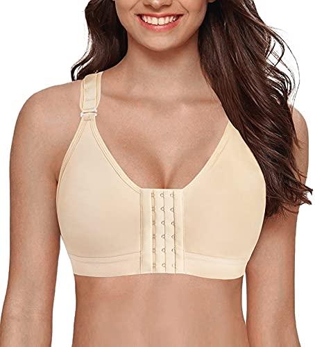 YIANNA Donna Post Operatorio Reggiseno Sportivo Chiusura Frontale Senza Ferretto Mastoplastica Reggiseni Contenitivo Sports Bra Beige,128 Size M