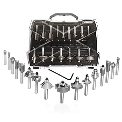 Sinoprotools 20 Pezzi Set Frese Per Legno - Punte per Fresa Legno gambo 8mm - con 4 Cuscinetti Set Frese - Punte Fresa Metallo Duro Frese - per La Lavorazione Del Legno
