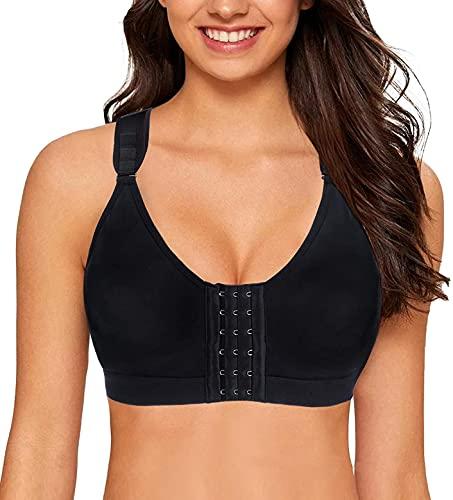 YIANNA Reggiseno Sportivo Donna Post Chirurgico Apertura Frontale Reggiseni Senza Ferretto Mastoplastica Bralette Contenitivo Nero, 128 Size S