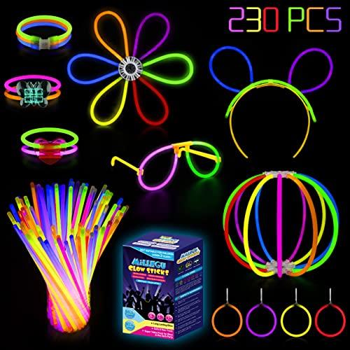 Millegu Braccialetti Luminosi Fluorescenti, 230Pcs Luminose per Party 7  Colori con Connettori per Creare Bracciali e Ciondoli, Starlight  Braccialetti Luminosi per Party Feste, Carnevale, Halloween