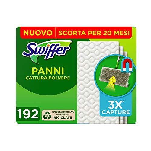 Swiffer Panni Catturapolvere Casa, 192 Panni Microfibra Dry, Panni Cattura Polvere E Sporco, Ottimo Per Tutti I Tipi Di Pavimenti E Per I Peli Di Animali, Maxi Formato