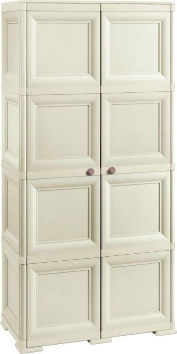 Armadio Esterno in Resina a 2 ante 3 ripiani 8 vani Dimensioni 79x43x164 cm colore Angora finitura effetto Legno - 8085553 Omnimodus