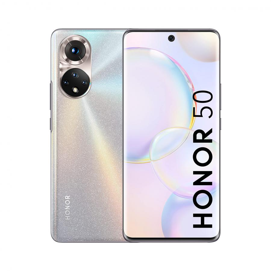 HONOR 50 5G Smartphone 8+256 GB, con Fotocamera da 108 MP, Display OLED da 6,57'' a 120 Hz, Qualcomm SnapdragonTM 778G, 4300 mAh, Android 11 GMS, Versione EU+, Dual SIM, Frost Crystal