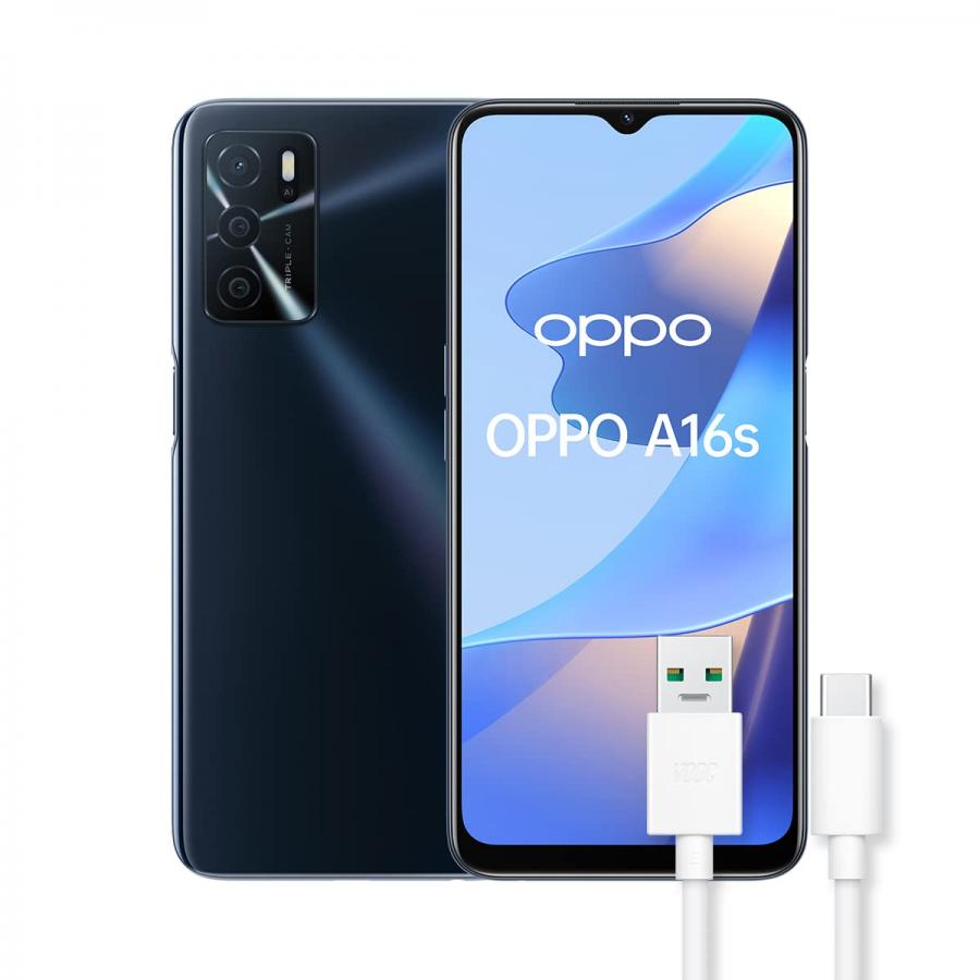 OPPO A16s Smartphone, NFC, AI Triple Camera 13+2+2 MP, 6.52” 60HZ Display, 5000mAh, SuperVOOC + Power Saving, RAM 4GB + ROM 64GB espandibile, ColorOS11.1, IPX4, [Versione Italiana], Crystal Black