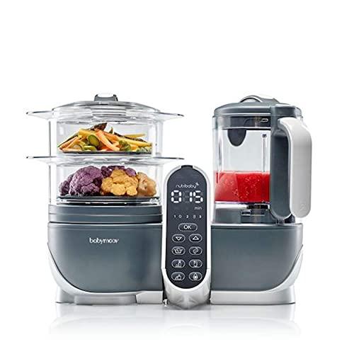 Babymoov Nutribaby+, Robot multifunzione 6 in 1, cuocivapore, frullatore, grande capacità per i bambini, ottimo per batchcooking, grigio