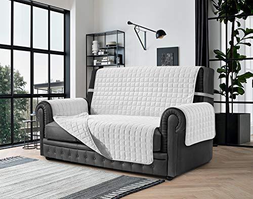 Banzaii Copridivano 3 Posti Antimacchia, Salvadivano Trapuntato Bicolore Bianco/Bianco per Seduta da 170 a 195 cm
