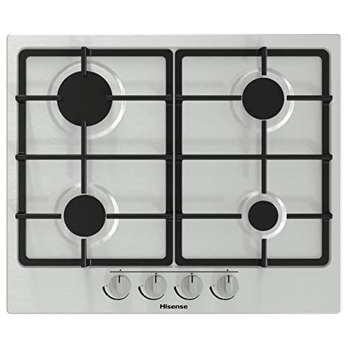 Hisense GM643XF Piano Cottura a Gas con 4 Zone di Cottura, Larghezza 60 cm, Griglie in Ghisa, Accensione Integrata, Inox Anti Impronta