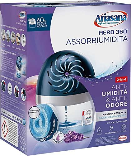 Ariasana Aero 360° kit assorbiumidità, deumidificatore ricaricabile non  elettrico, assorbi umidità contro condensa e muffa, 1 dispositivo e 1 ricarica  Tab lavanda da 450g