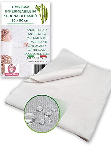 MammaVaiTra Traversa Impermeabile in Bambù - 50 x 90 cm (conf da 1 pz) - Made in Italy - Traverse Neonato Fasciatoio, Culla Fianco Letto, Passeggino e Coprimaterasso Navicella