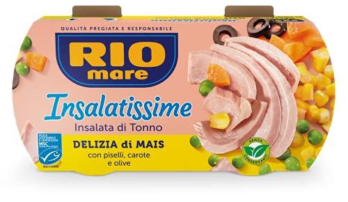Rio Mare - Insalatissime Delizia di Mais e Tonno Pinne Gialle con Piselli, Carote e Olive, Senza Conservanti, Certificato MSC, 2 lattine da 160g