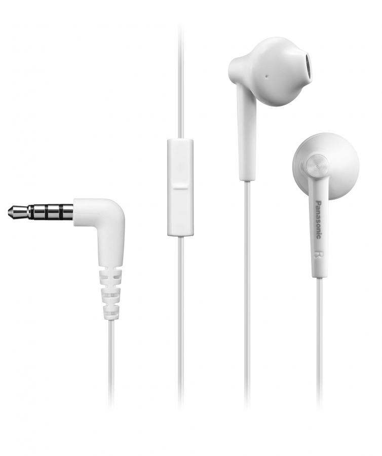 Panasonic RP-TCM55 Auricolari In-Ear Ergonomici, Driver da 14.3 mm, Bassi Potenti, Microfono in Linea, Compatibili con Smartphone, Cavo da 1.2 mt, Bianco