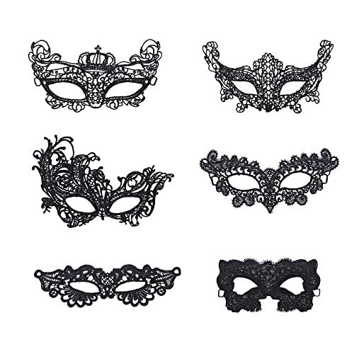 6 Pezzi Maschera Mascherata Donna Maschera Occhio Veneziano Maschera di Pizzo Sexy per Halloween Mascherata Carnevale Festa Costume Ball, Nero