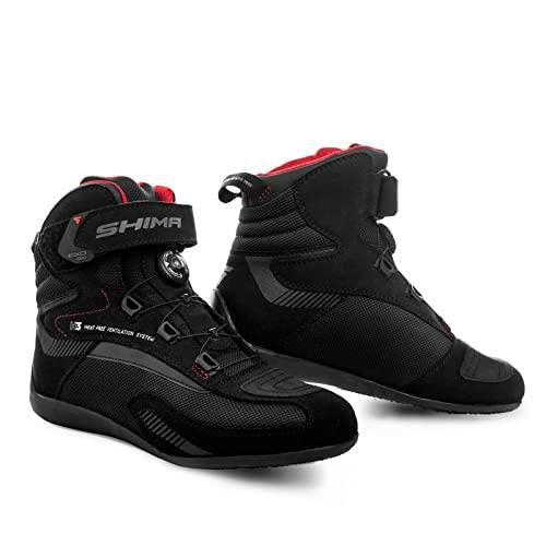 SHIMA EXO Vented, Scarpe Moto Uomo  Traspirante, Rinforzate Stivali Moto  Uomo con Sistema di Chiusura ATOP, Supporto alla Caviglia, Suola  Antiscivolo, Impugnatura del Cambio (Nero, 44 eu)